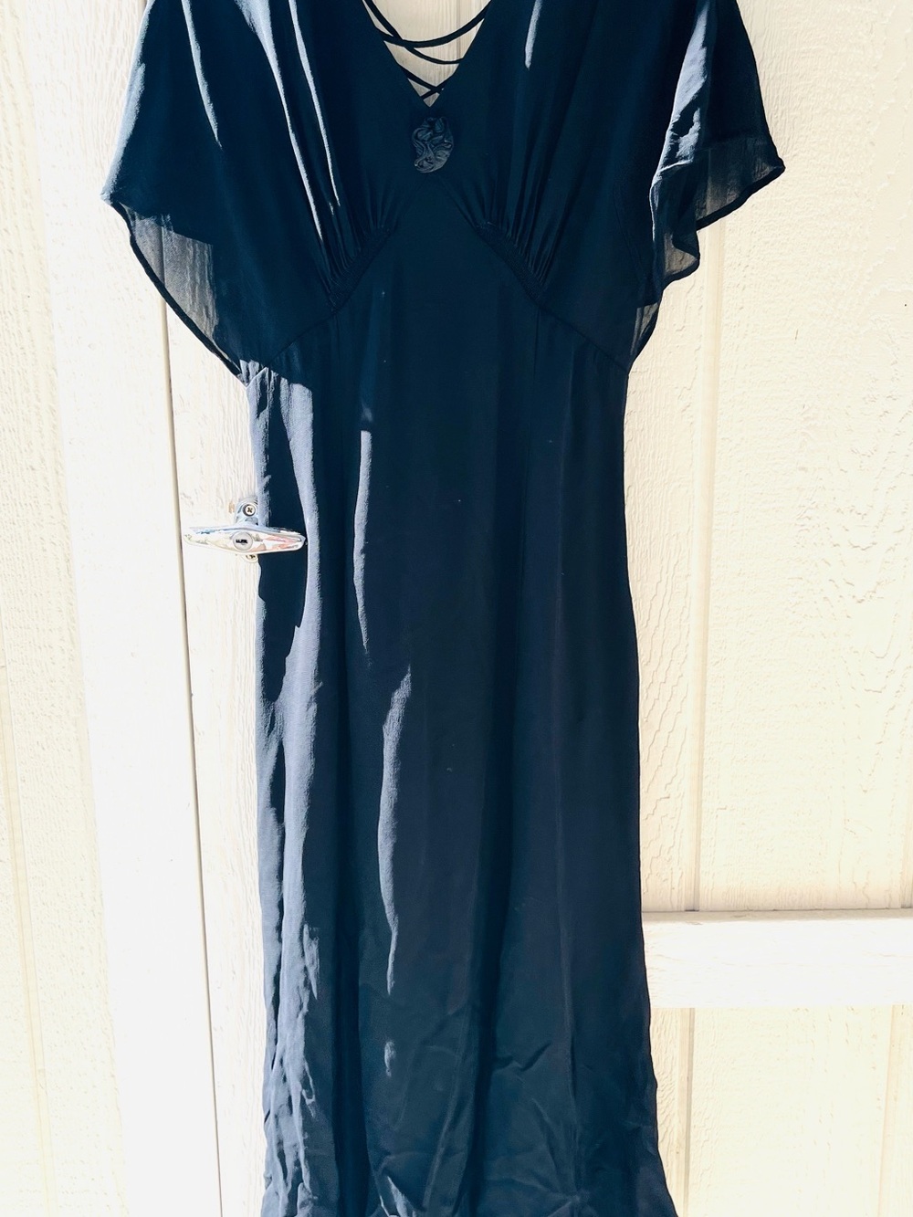 Carole Little Black Maxi Dress with V-Neck and Lace-Up Detail